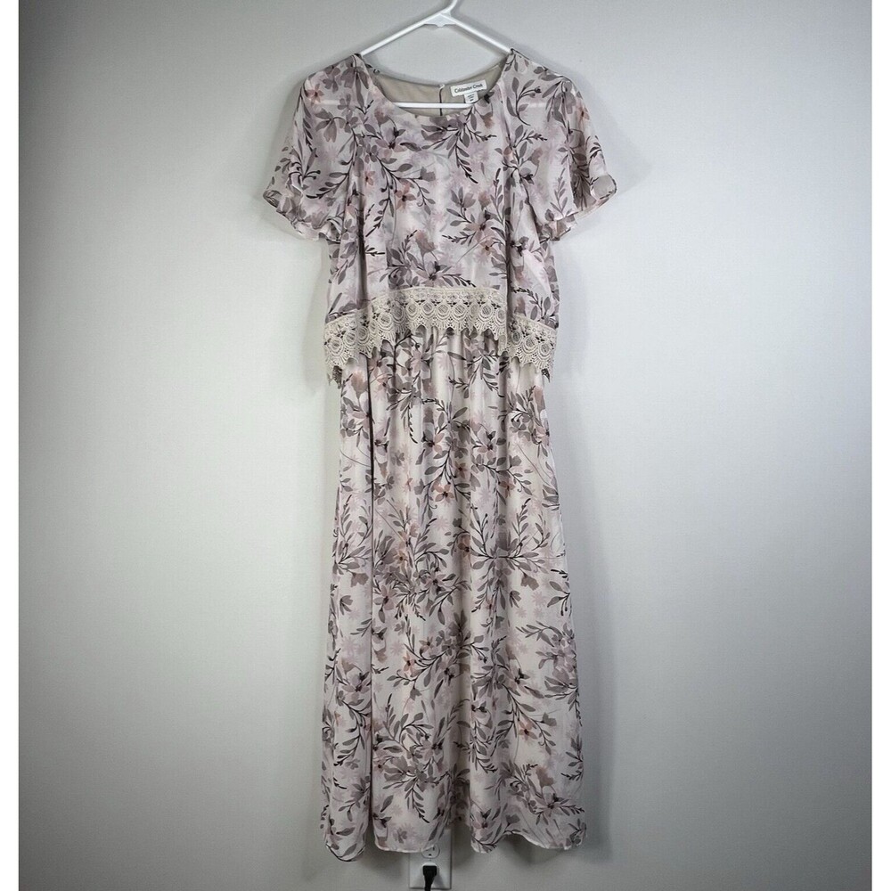 Coldwater Creek Maxi Long Dress 10P Pink Floral Embroidered Lace Cottage Modest